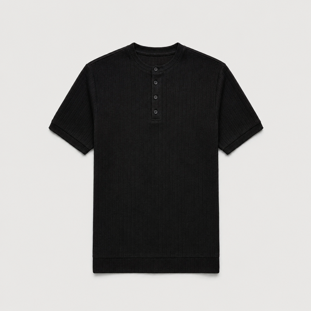 Men’s Ribbed Henley Shirt – Classic Short Sleeve Knit Tee