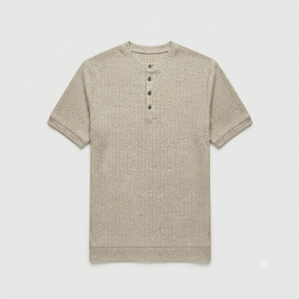 Men’s Ribbed Henley Shirt – Classic Short Sleeve Knit Tee